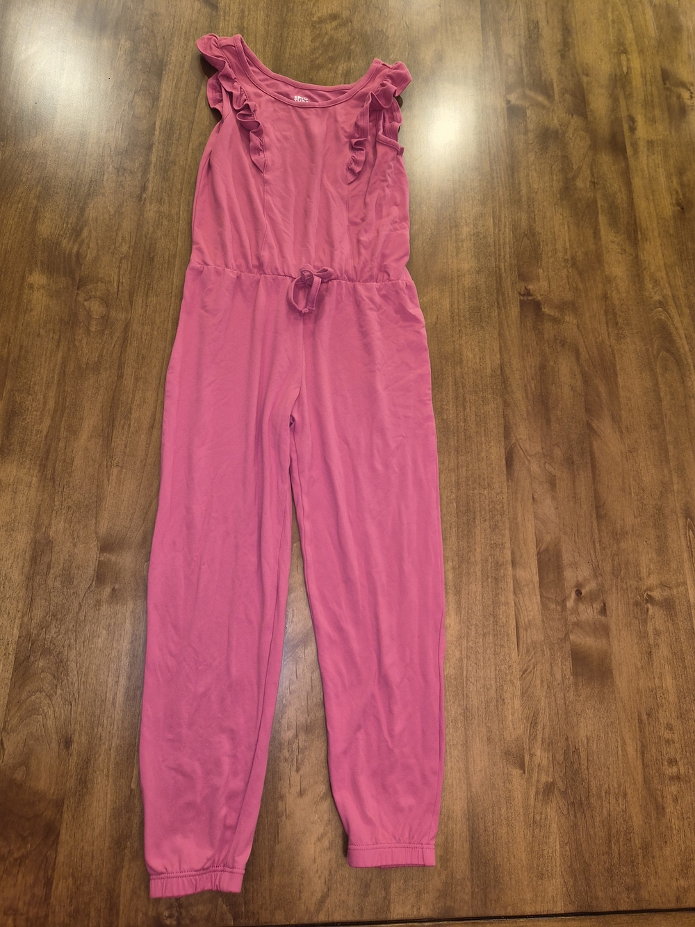 Epic Threads Pink Ruffle-Shoulder Tie-Waist Jumpsuit Cinch Ankles Sz 5